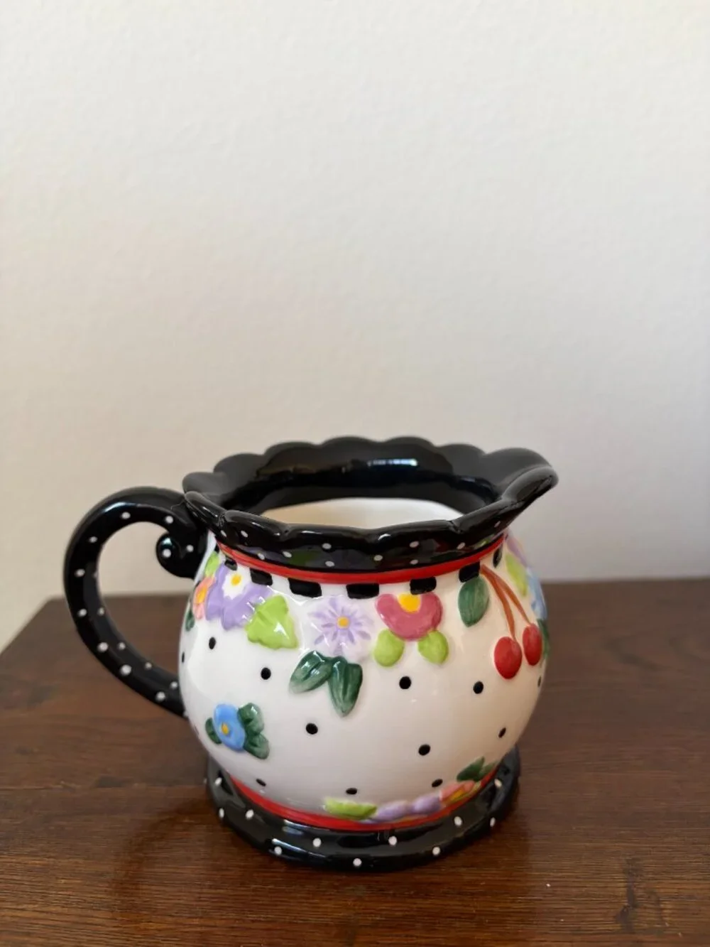 Mary Engelbreit Oh So Breit Teapot Creamer Sugar Set, Cherries and Flowers
